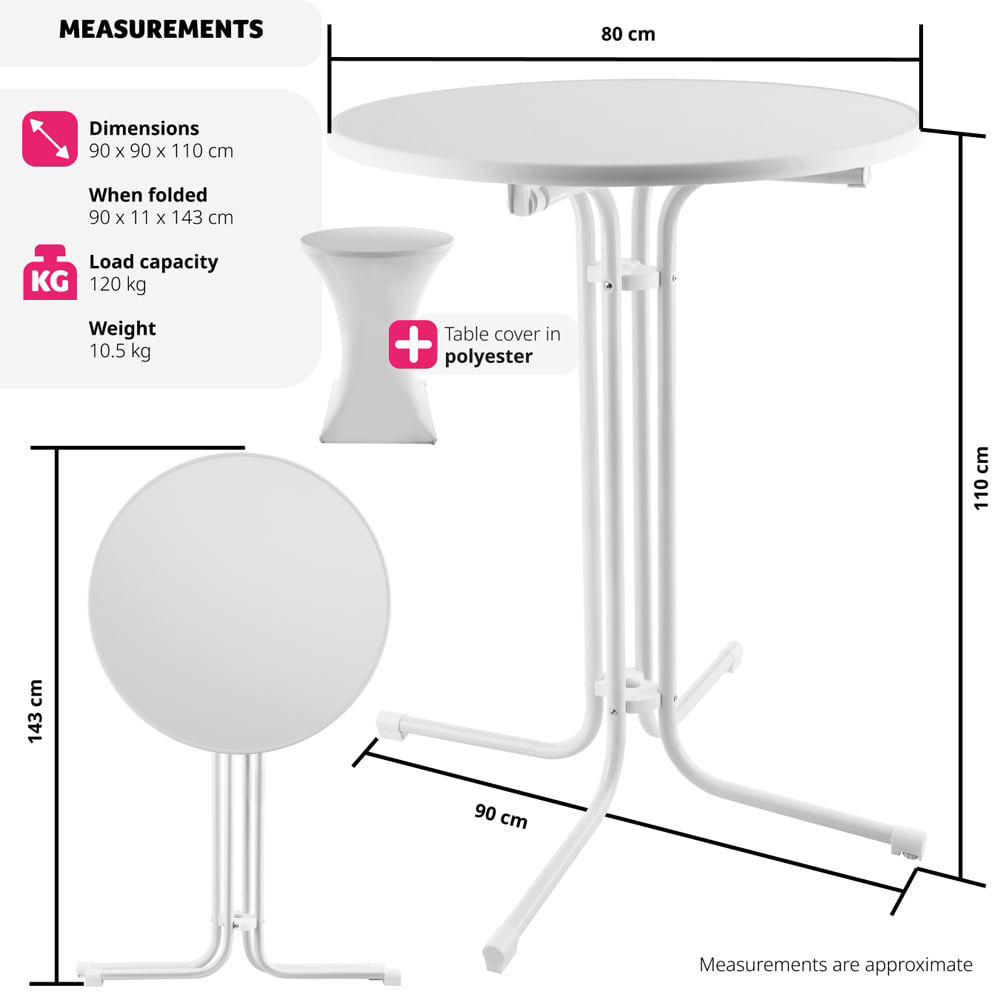 tectake White Folding Bar Table Cover 90 x 110cm Image 9