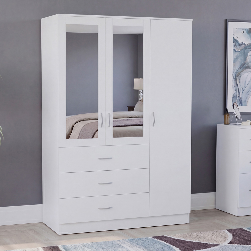 VIDA DESIGNS Riano 3 Door 3 Drawer White Mirrored Wardrobe Image 5