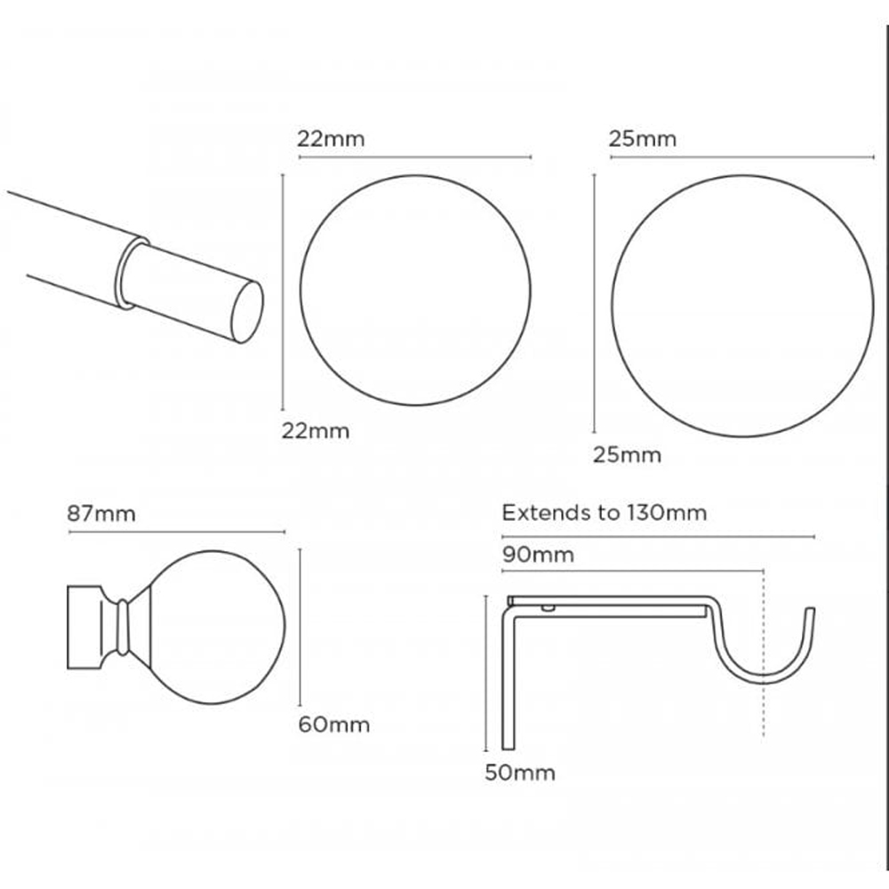 New Edge Blinds 120-210cm Extendable Charcoal Ball End Eyelet Metal Curtain Pole Set Image 5