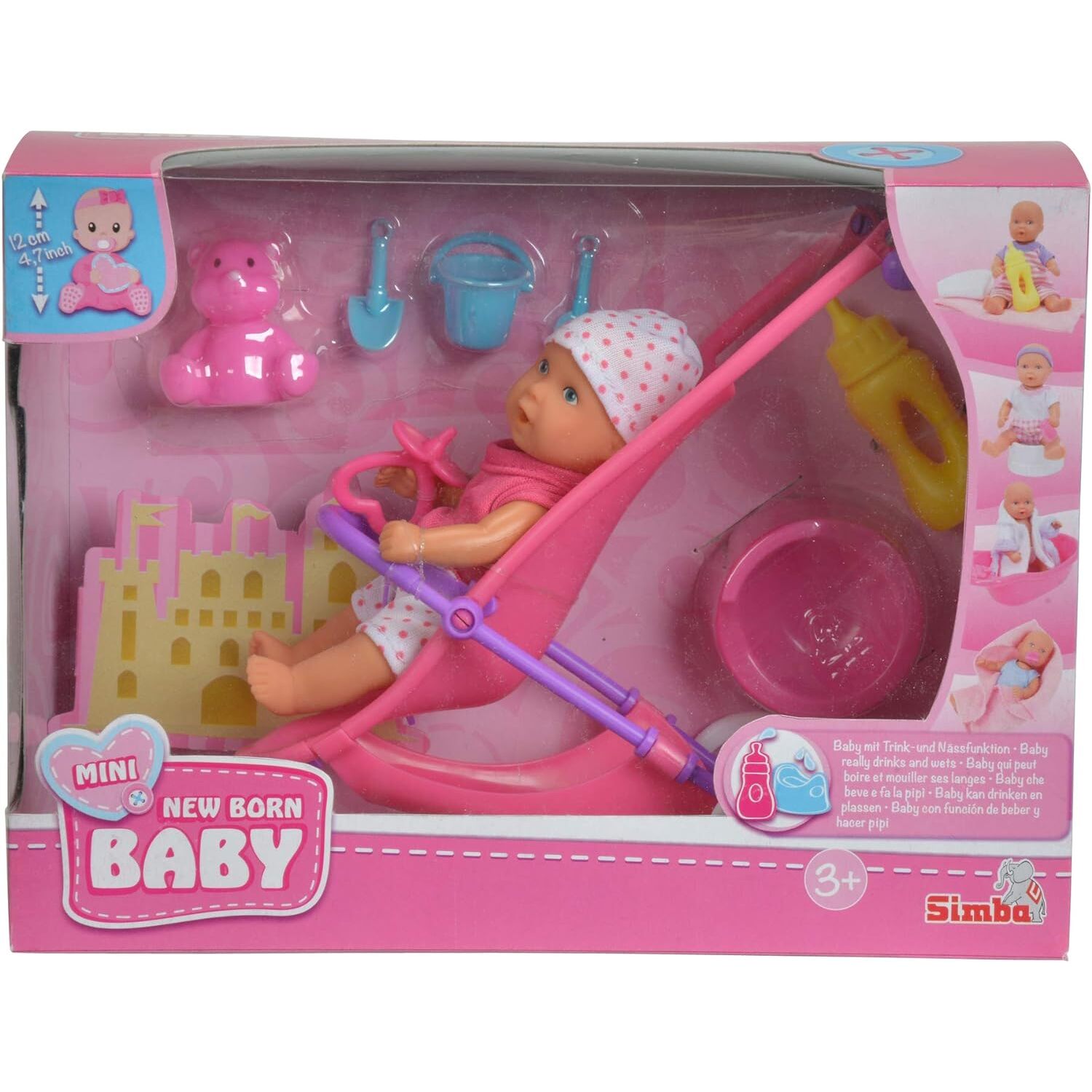 Mini New Born Baby Pram Set - Pink Image 4