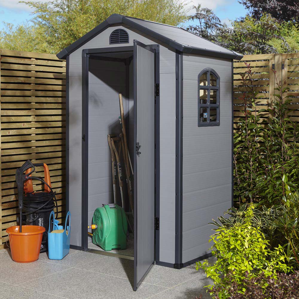 Rowlinson 4 x 3ft Light Grey Airevale Plastic Garden Shed Image 2