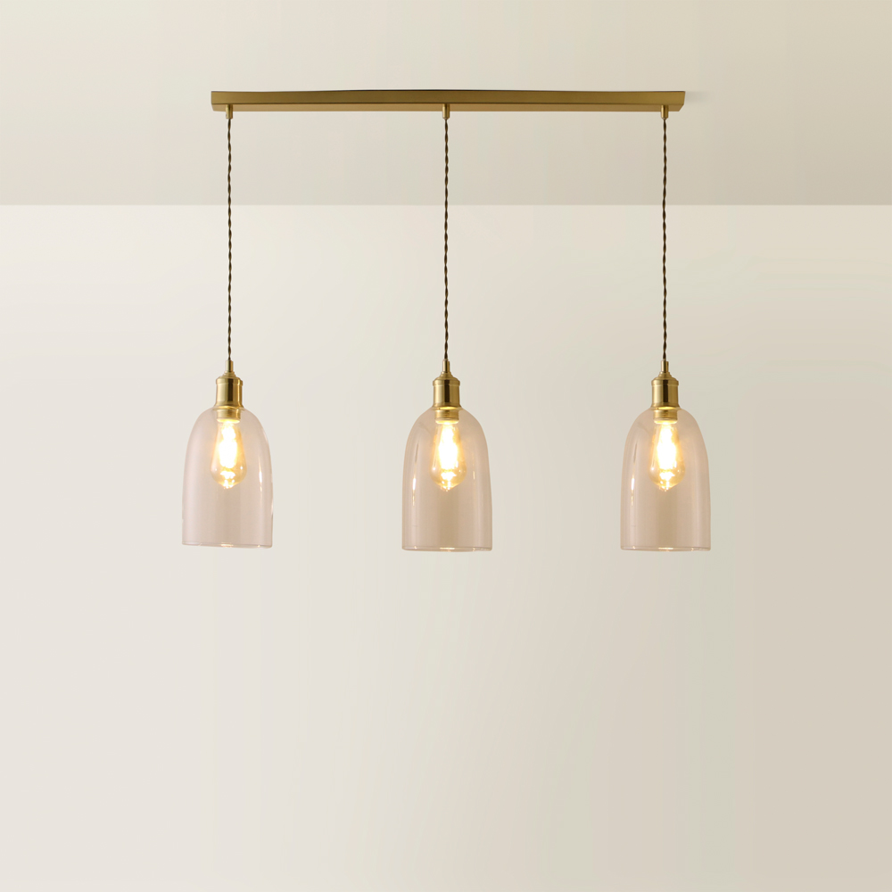 ValueLights Kira Glass Dome 3 Drop Bar Brushed Gold Diner LED Ceiling Pendant Light Image 5