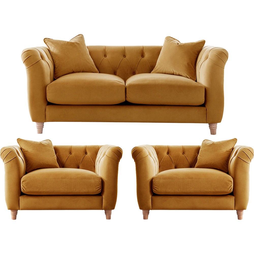 Elsie Chesterfield 4 Seater Ochre Plush Velvet Sofa Suite Image 2
