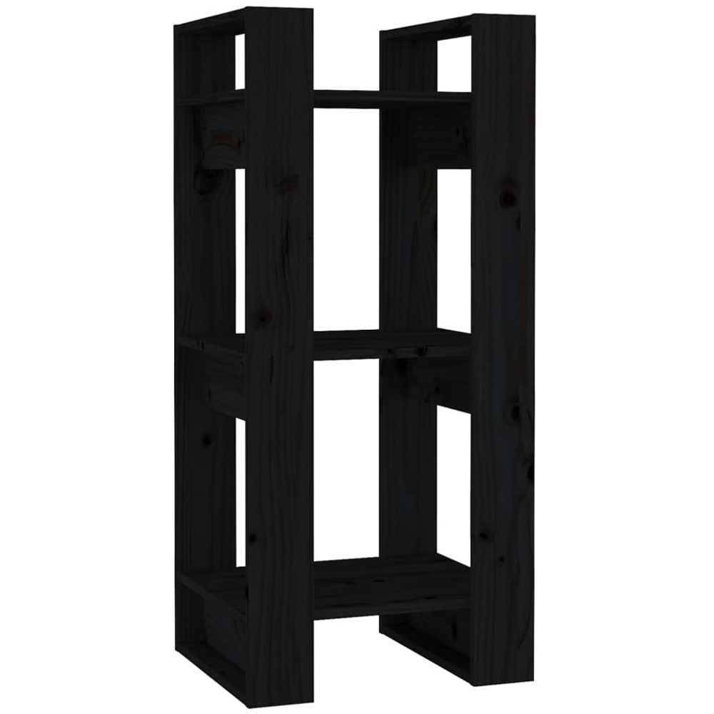 vidaXL 3 Shelf Black Solid Pine Wood Bookcase Image 2