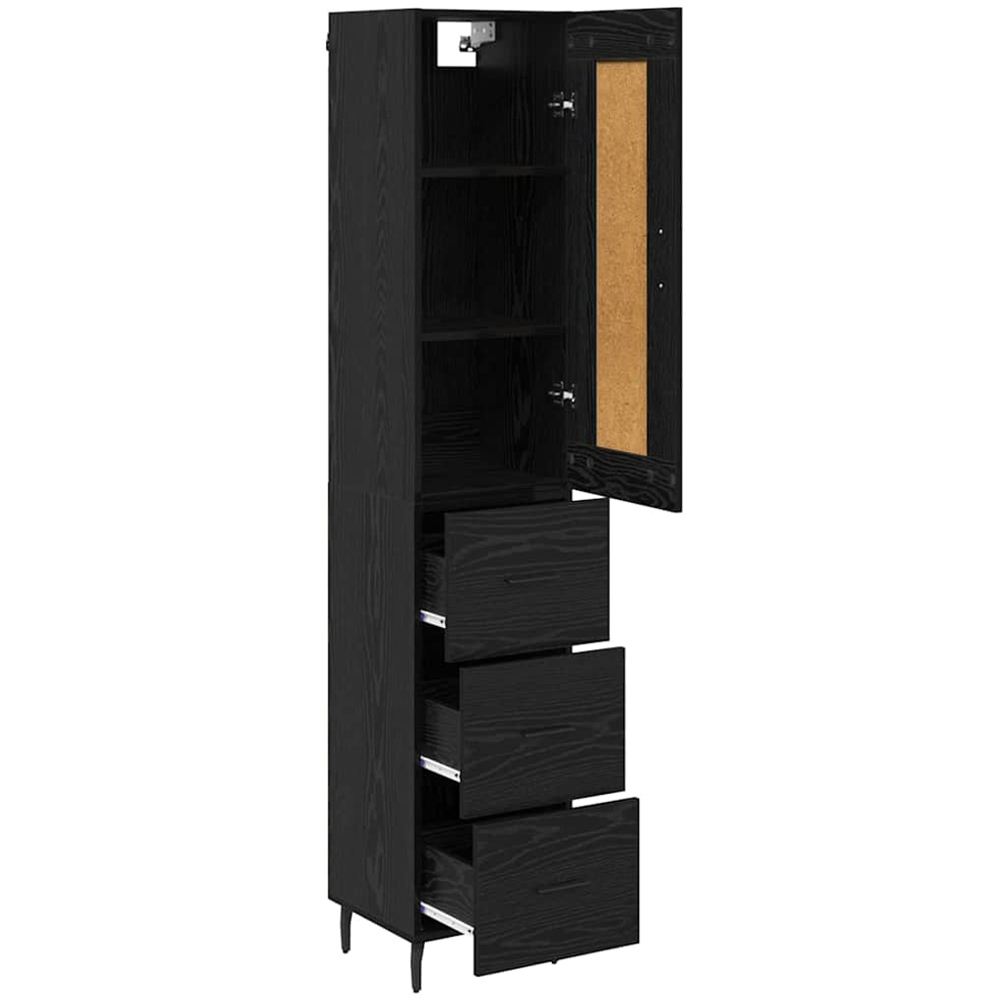 vidaXL Single Door 3 Drawer Black Oak Highboard with Metal Legs Image 5
