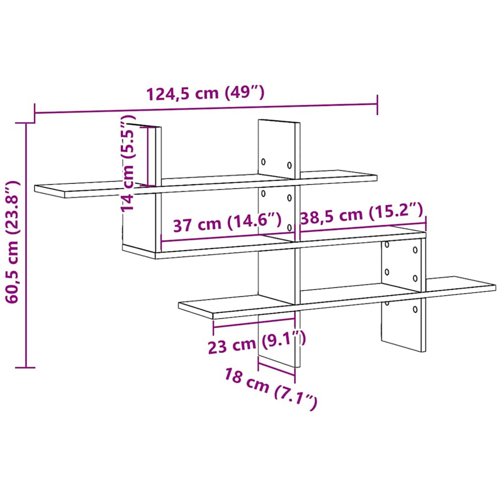 vidaXL 8 Shelf Brown Old Wood Effect Floating Wall Shelf Image 8