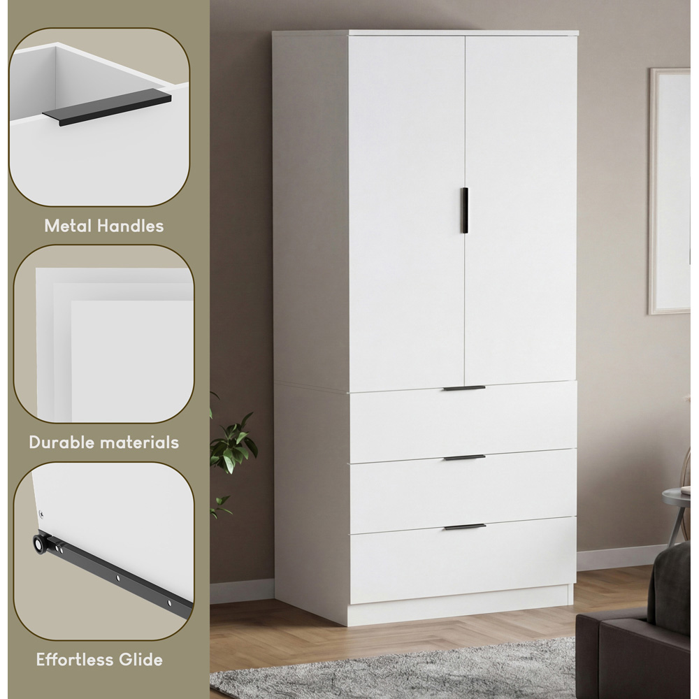 VIDA DESIGNS Trega 2 Door 3 Drawer White Wardrobe Image 6
