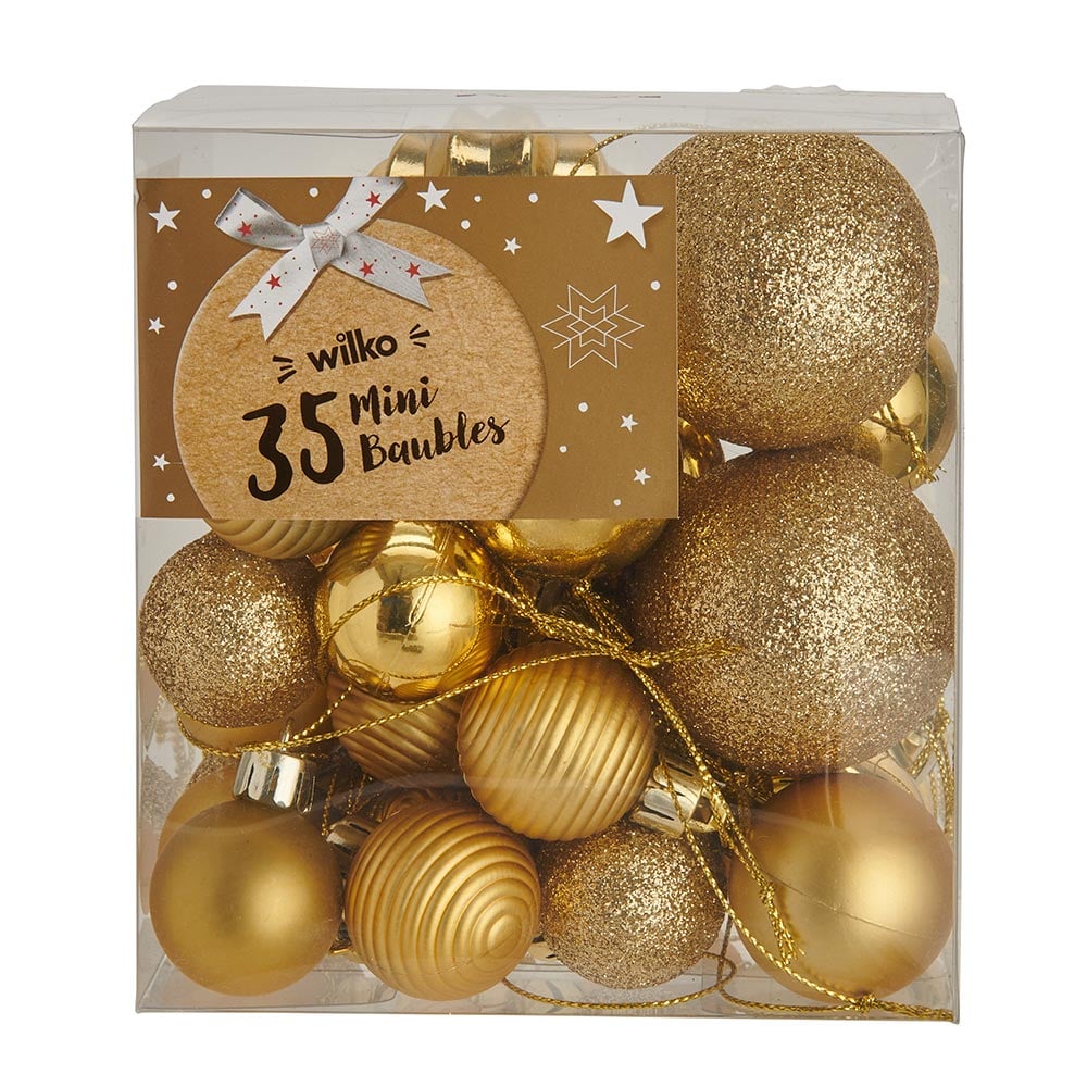 Wilko 35 Pack Small Majestic Mix Gold Baubles Image 1