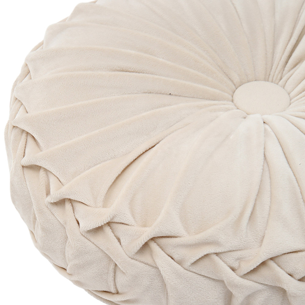 Living and Home Beige Round Pleated Pumpkin Velvet Cushion 45cm Image 4