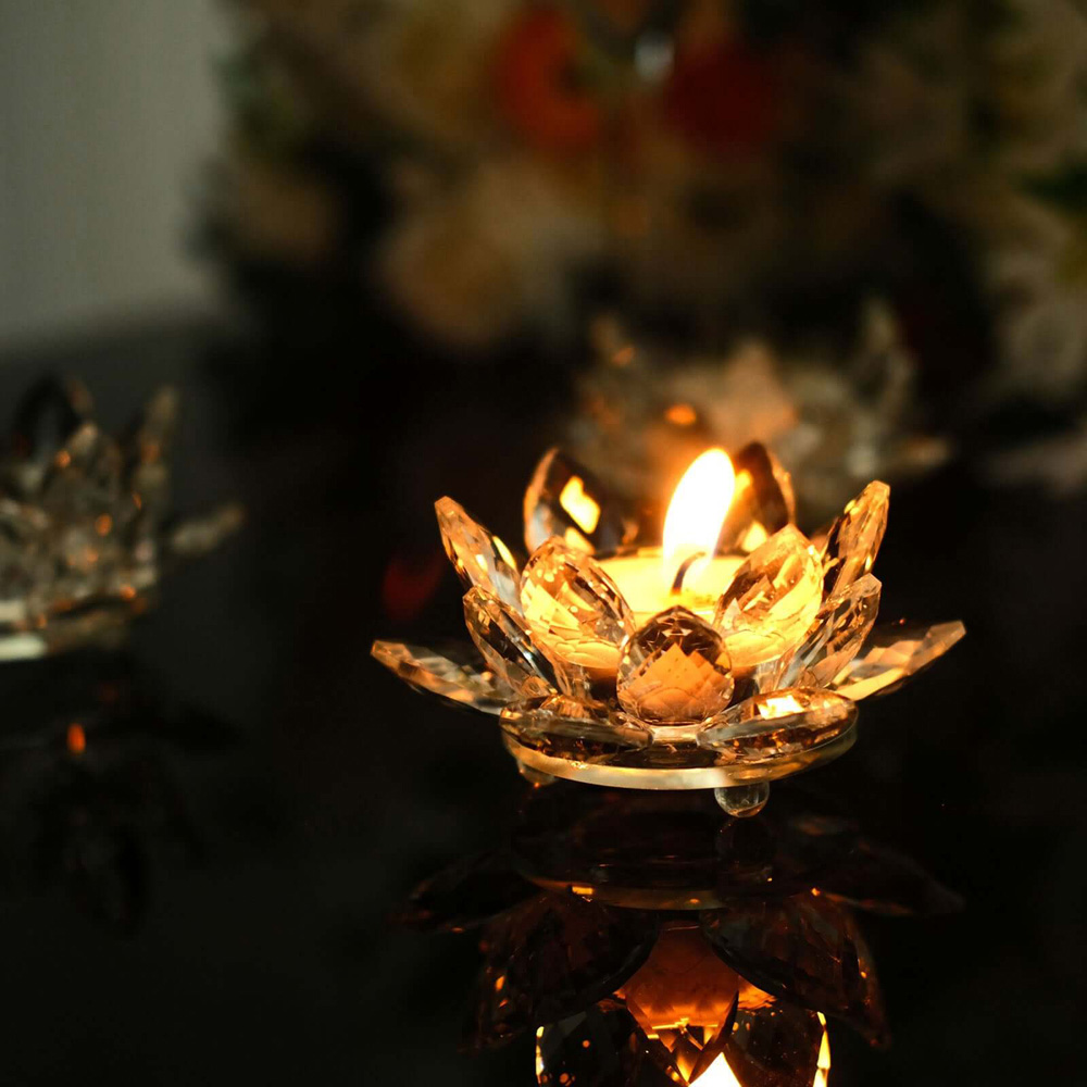 Avilo Multi-Faceted Crystal Glass Lotus Candle Holder Image 5