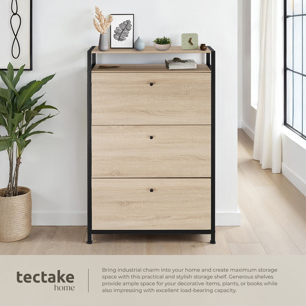 Tectake Single Shelf 3 Tilt Drawer Oak Wood Light Slim Storage Rack 32 x 81cm Image 4