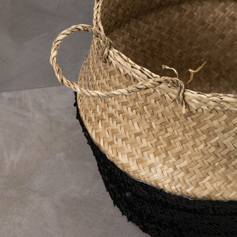 Premier Housewares Black Sequin and Natural Medium Seagrass Basket Image 5