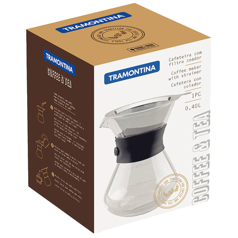 Tramontina Clear Pour Over 400ml Coffee Maker with Stainless Steel Filter Image 6