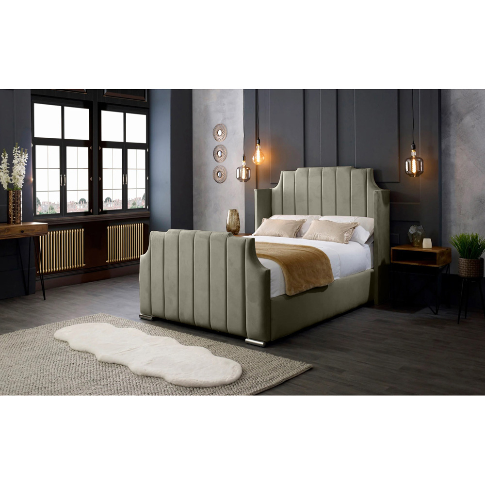 Eleganza Home Nelly Double Grey Plush Velvet Bed Frame with Winged Headboard Image 4