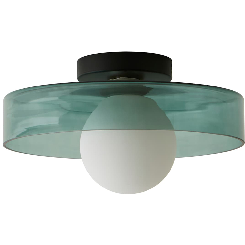 ValueLights Newbury Jade Green Glass Shade Flush Ceiling Light with Bulb Image 1
