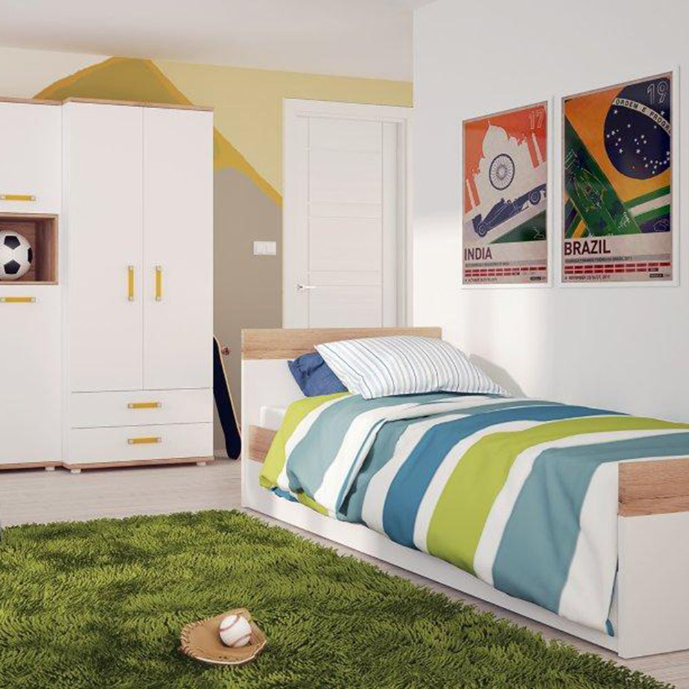 Florence 4KIDS Single Oak and White Storage Bed Frame with Orange Handles Image 7