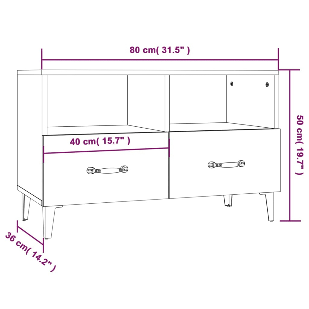 vidaXL 2 Drawer 2 Shelf High Gloss White TV Cabinet Image 9