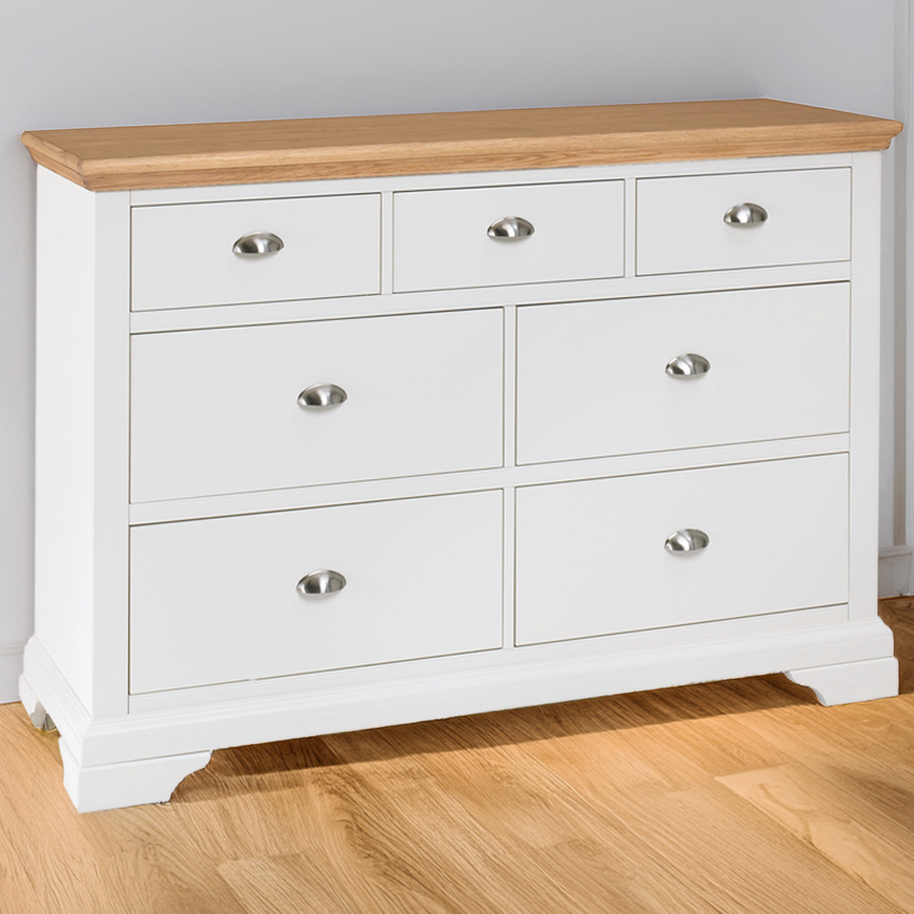 Bentley Designs Hampstead 7 Drawer Oak and Ivory Chest of Drawers Image 1