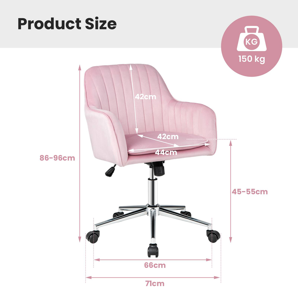 Costway Pink Velvet Adjustable Swivel Accent Chair with Wheels Image 9