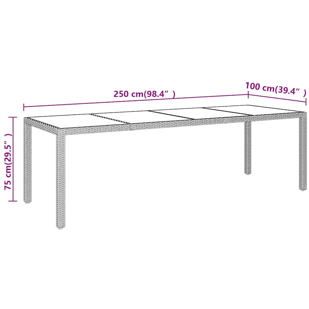 vidaXL 8 Seater PE Rattan Glass Top Garden Table Beige Image 5