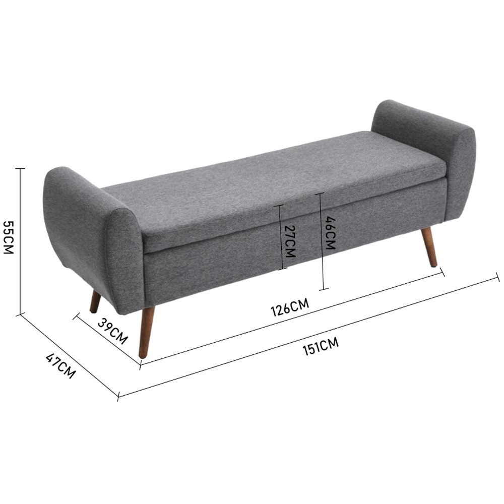 Living and Home Grey Linen Upholstered Storage Bench Image 9