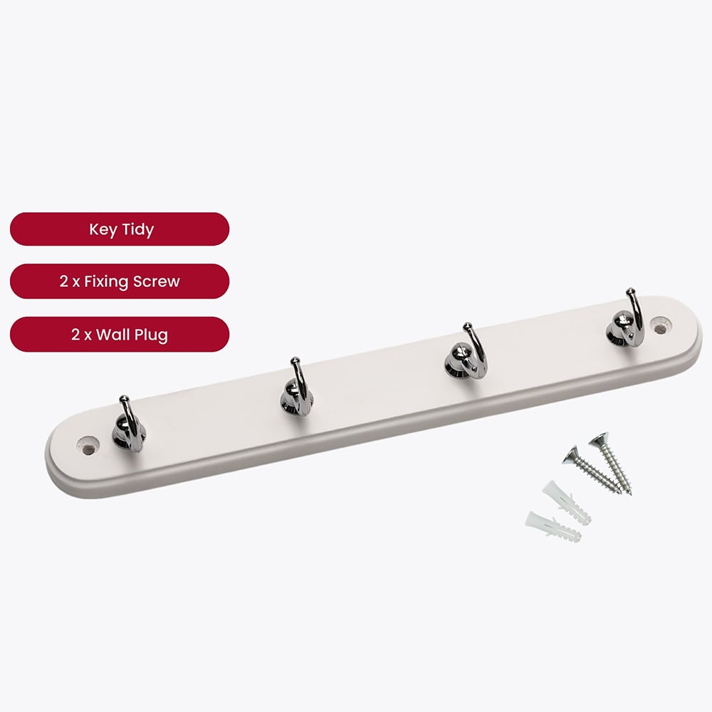 Headbourne Keytidy White and Chrome 4 Hook Key Tidy Rail Image 3
