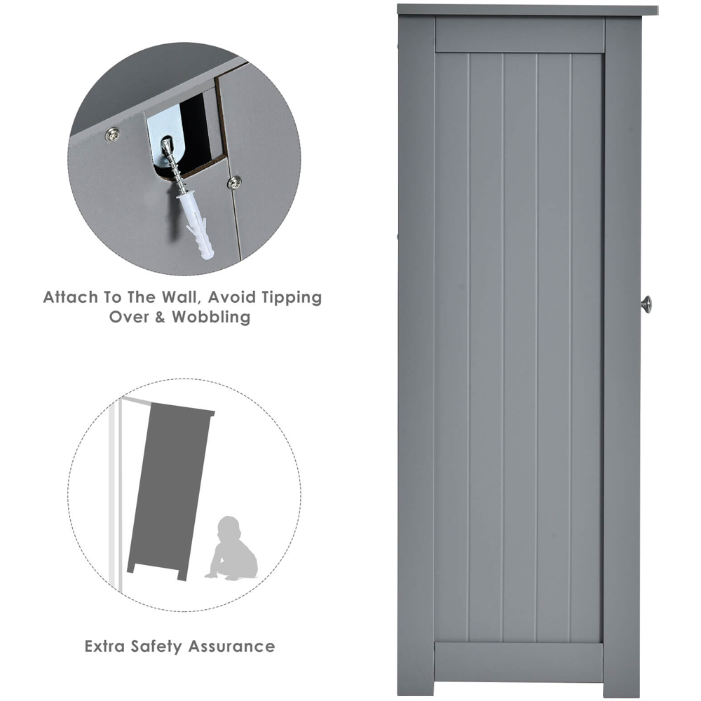 Costway Single Door 3 Drawer Grey Freestanding Bathroom Cabinet Image 8