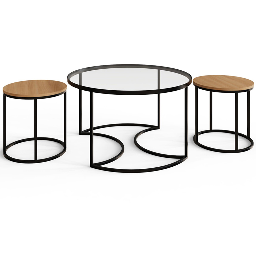 GFW Femi Oak Glass Top Nest of Tables Set of 3 Image 2
