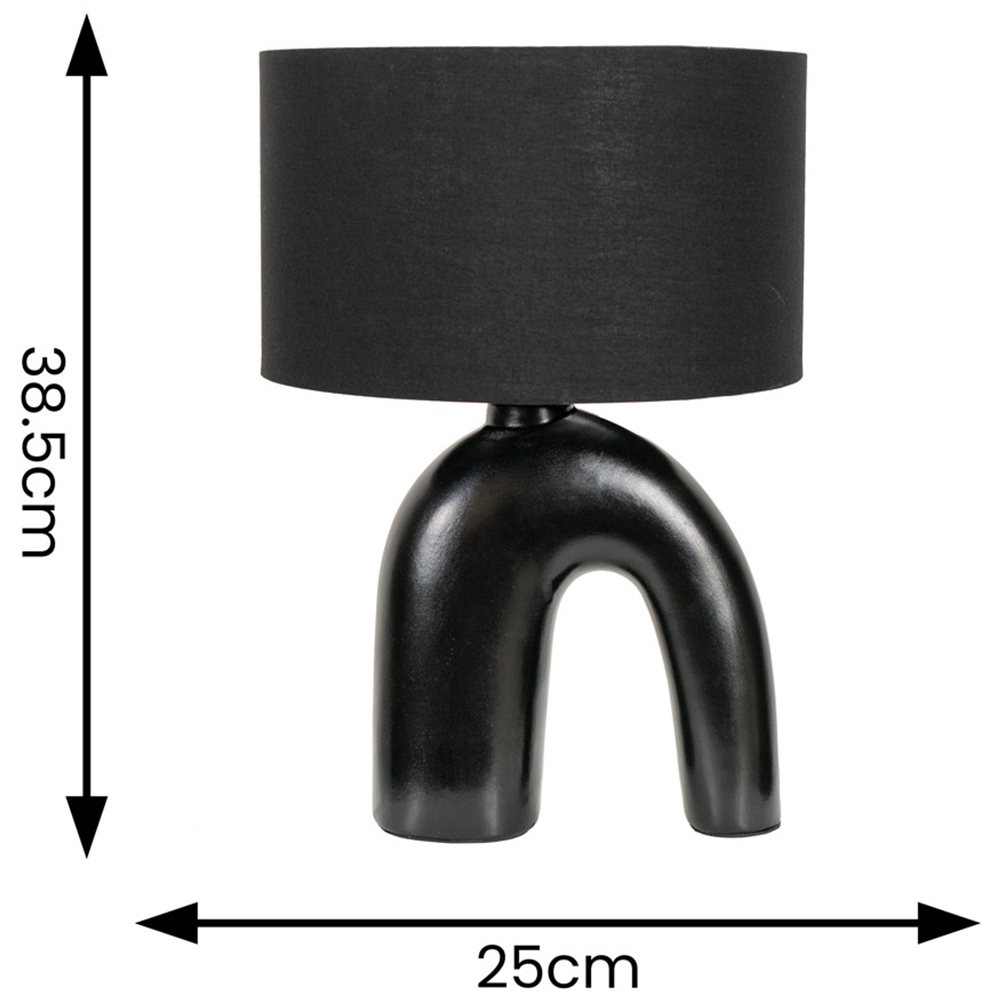 ValueLights Lia Black Fabric Drum Shade Black Arch Abstract Ceramic LED Table Lamp Image 4