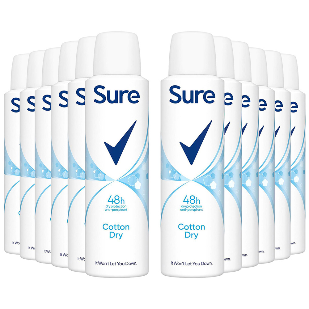 Sure Women Anti-Perspirant Cotton Dry Deodorant Spray 150ml 12 Pack Image 1