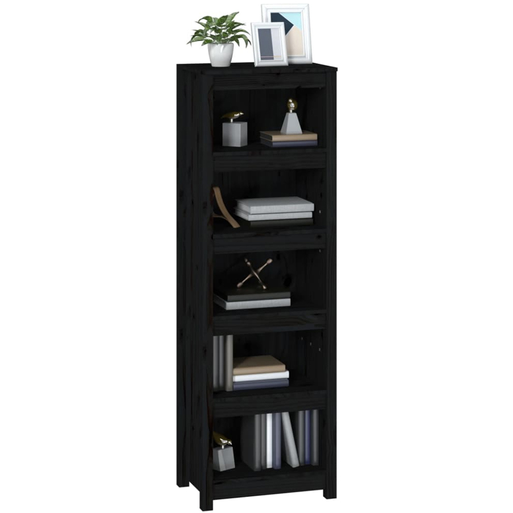 vidaXL 5 Shelf Black Solid Pine Wood Bookcase Image 4