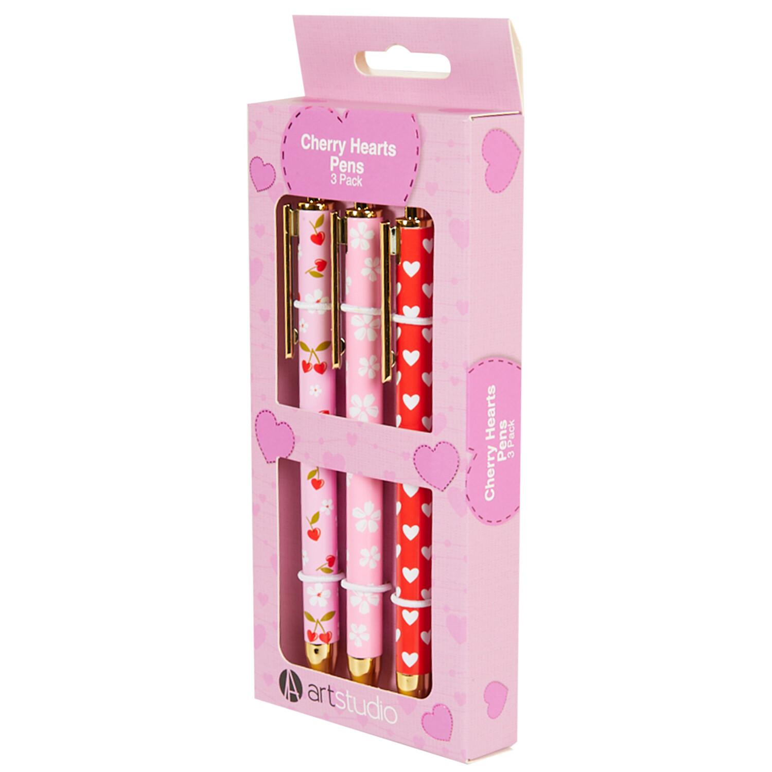 Pack of 3 Cherry Hearts Pens - Pink Image 1