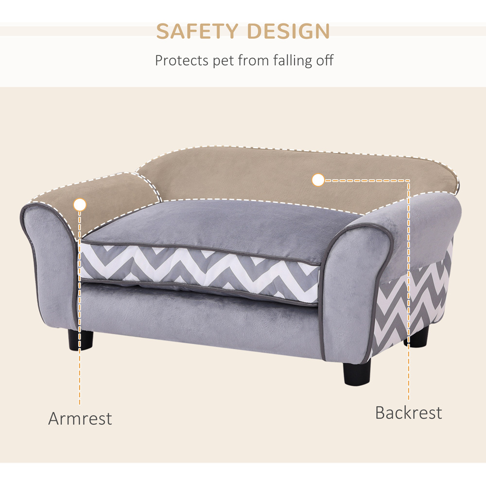 PawHut Grey Large Plush Faux Fur Pet Sofa with Removable Cushion Image 7