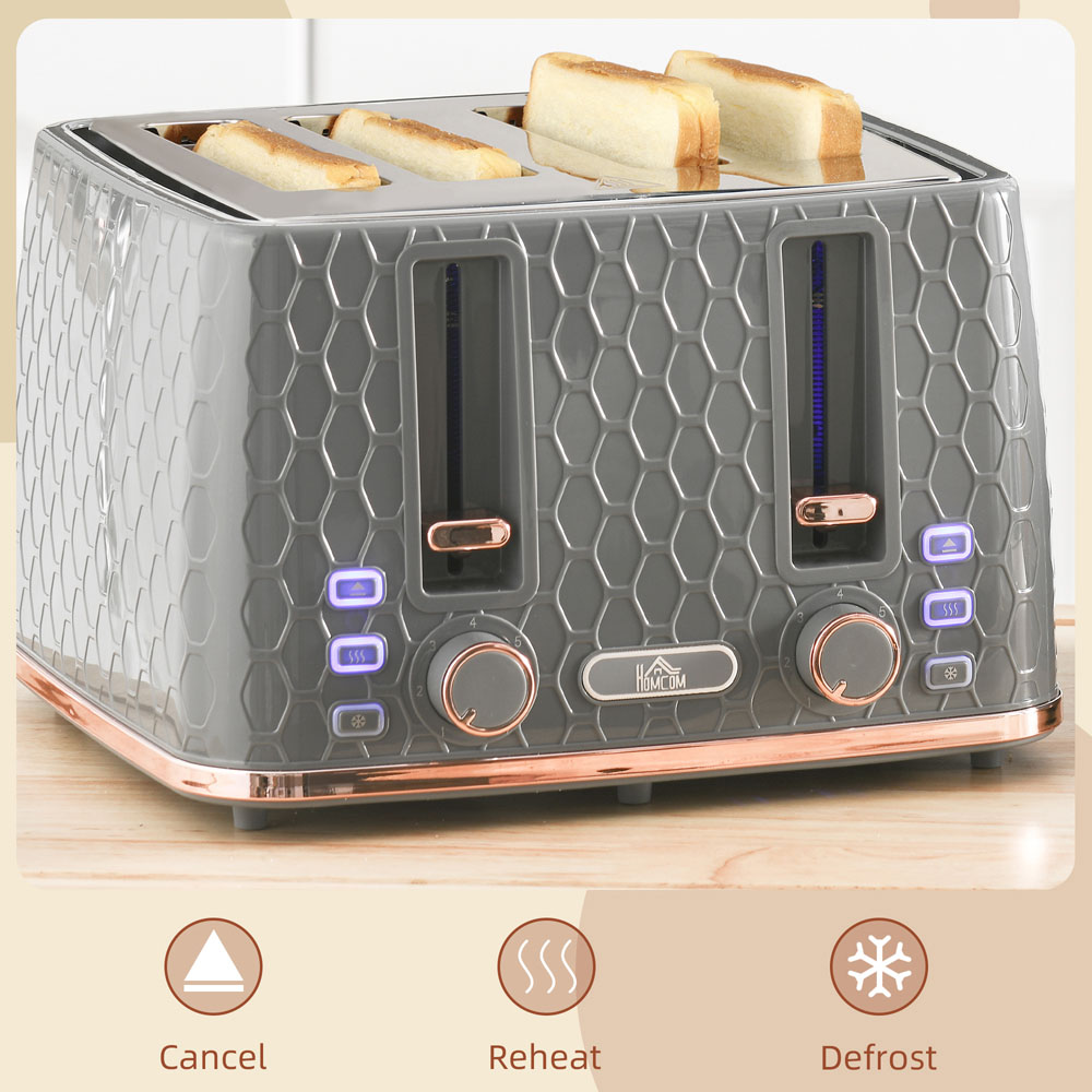 HOMCOM 800-208V70GY Grey Honeycomb 4 Slot Toaster 1600W Image 8