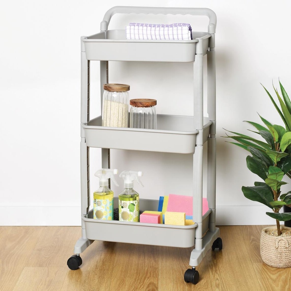 3 Tier Trolley with Wheels - Grey Image 1