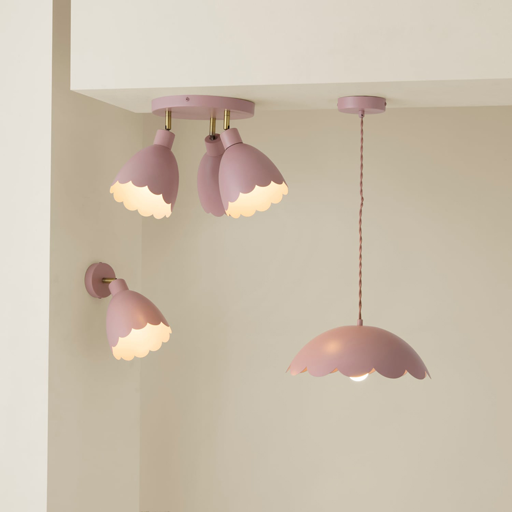 ValueLights Millie 3 Way Rose Pink Scallop Shade Adjustable Round Spot Ceiling Light with Bulb Image 7