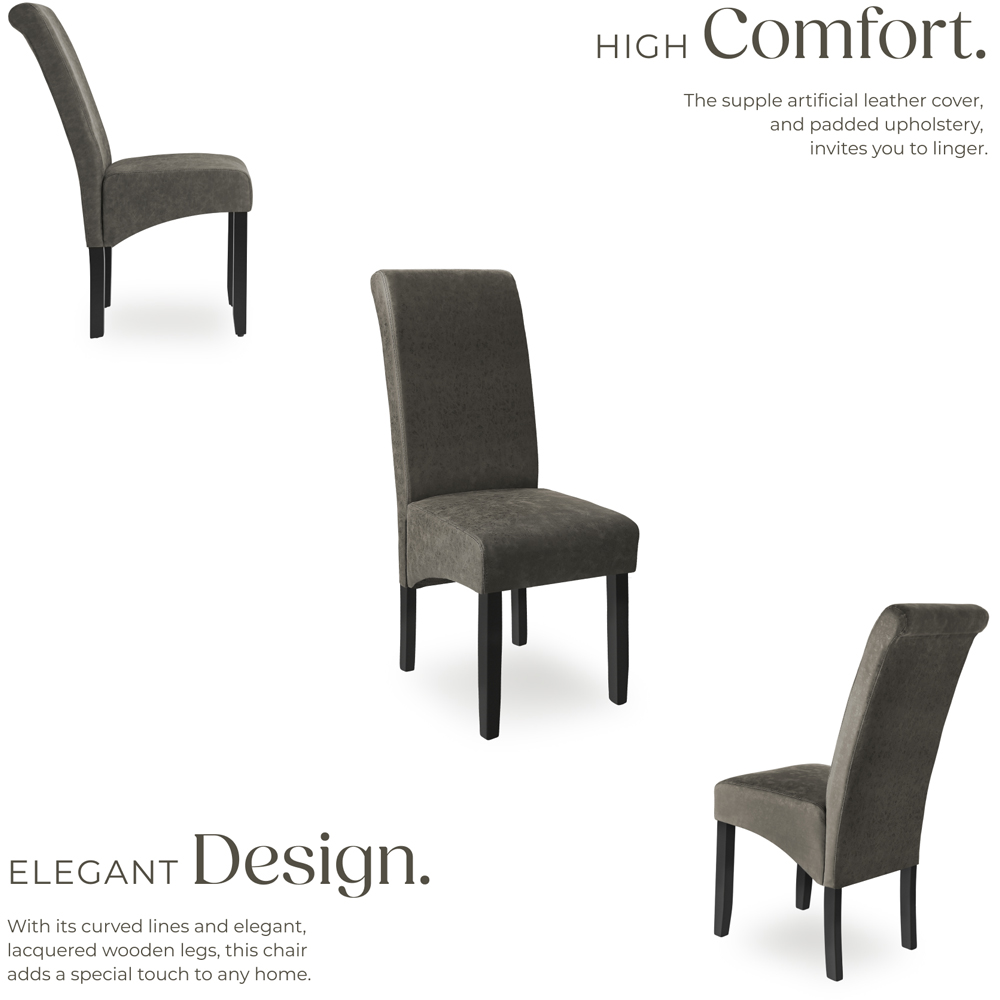 tectake Set of 6 Grey Marbled Faux Leather High Backrest Dining Chair Image 3