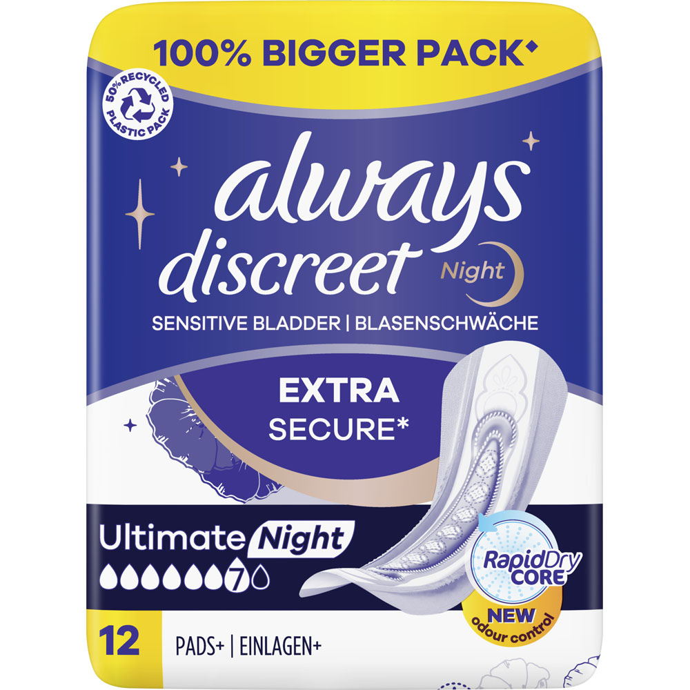 Always Discreet Incontinence Pads Ultimate Night 12 Pack Image 1