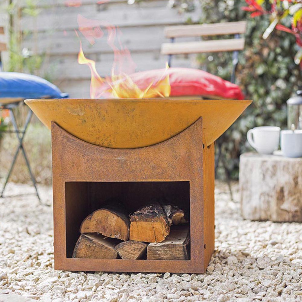 La Hacienda Fasa Oxidised Firepit with Log Store Image 3