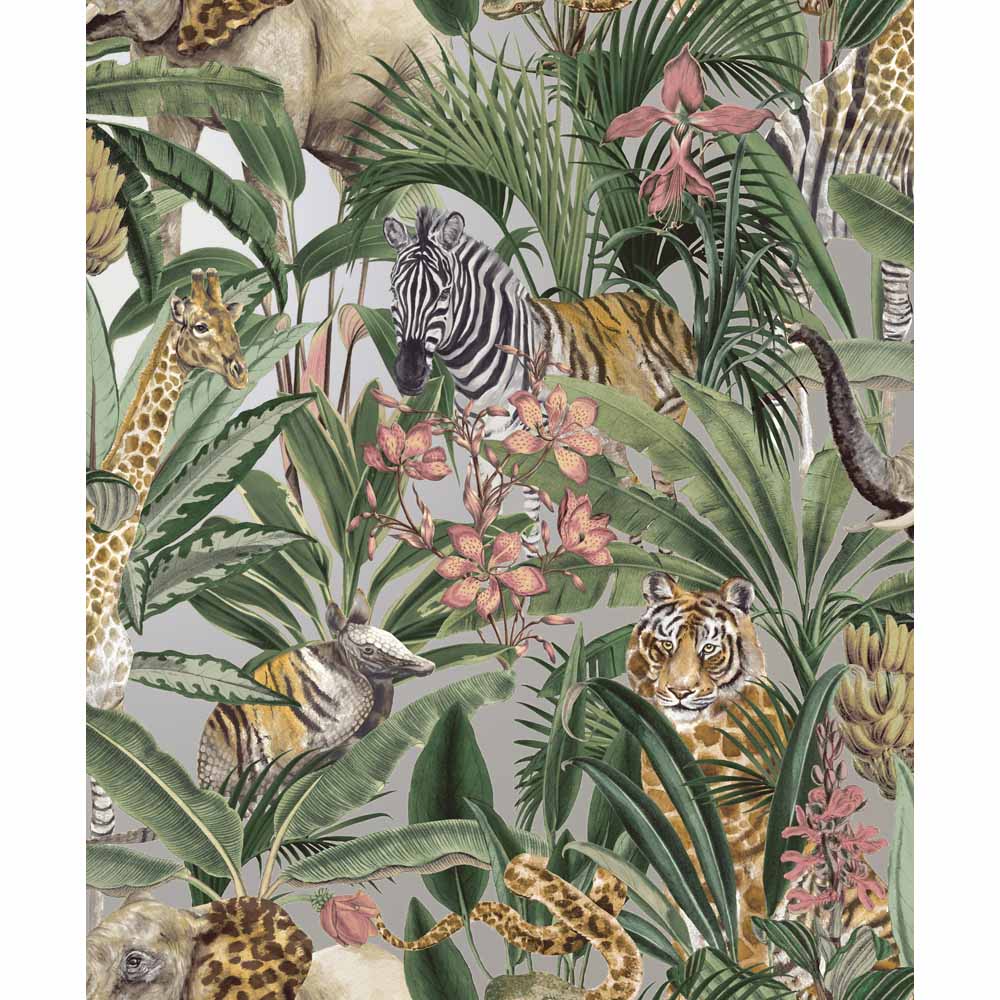 Safari Fusion Jungle Tropical Exotic Animal Wallpaper