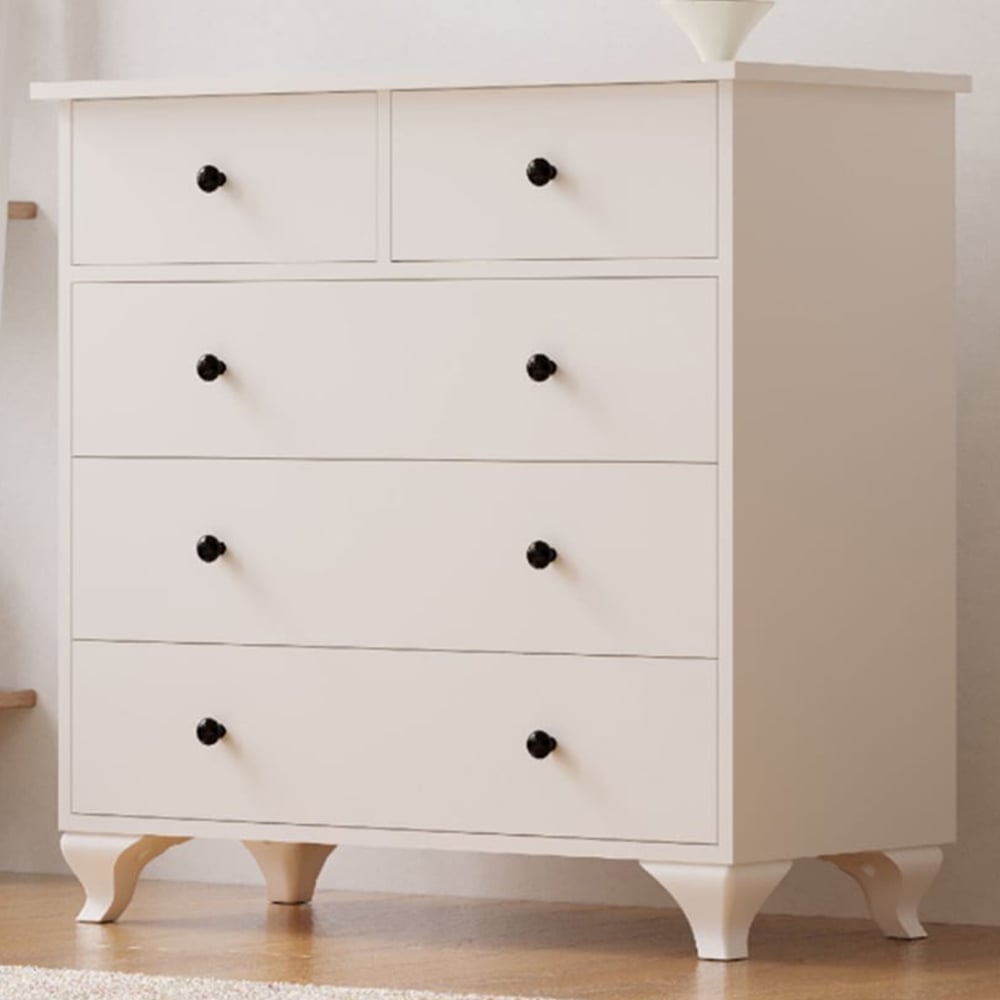 Evu ECU 5 Drawer White Chest of Drawers Image 1