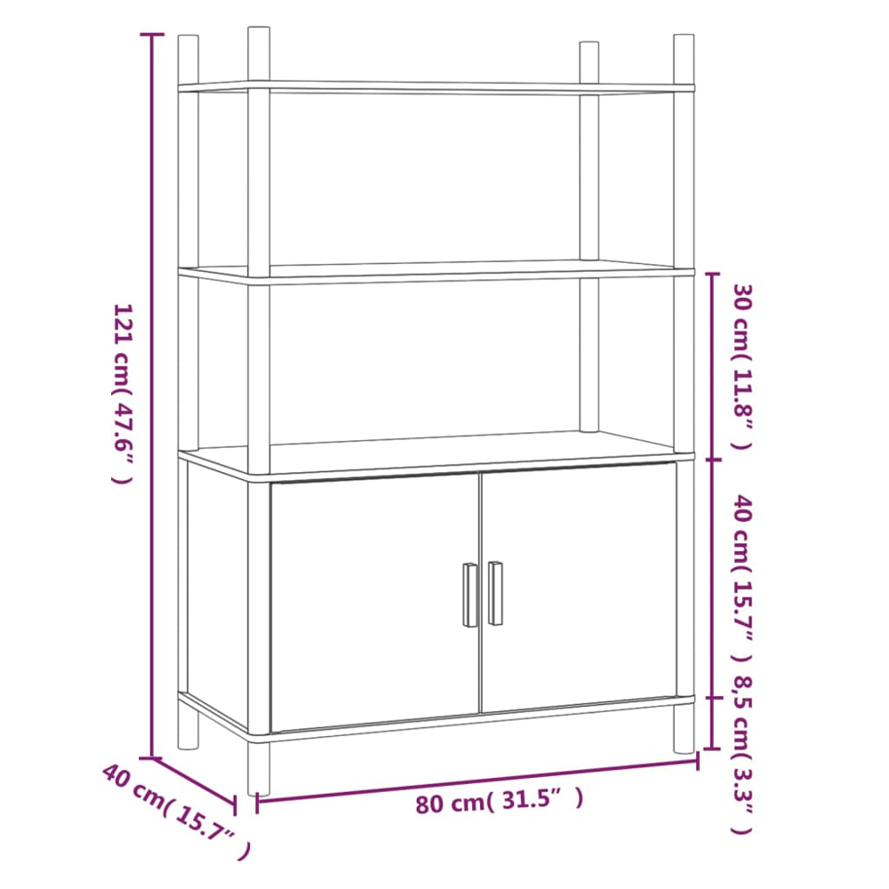 vidaXL 2 Door 3 Shelf Black Highboard Image 7