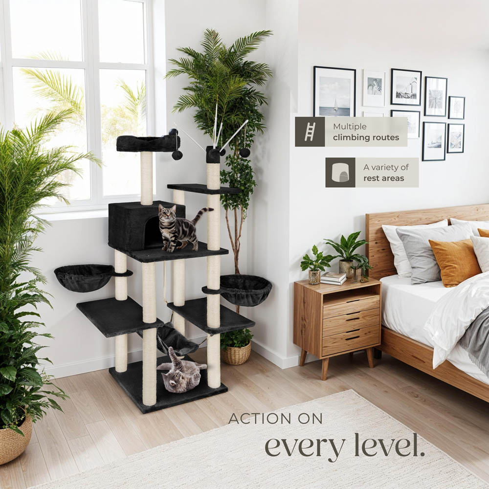 tectake Lilou Black Cat Tree with Scratching Posts 165cm Image 8