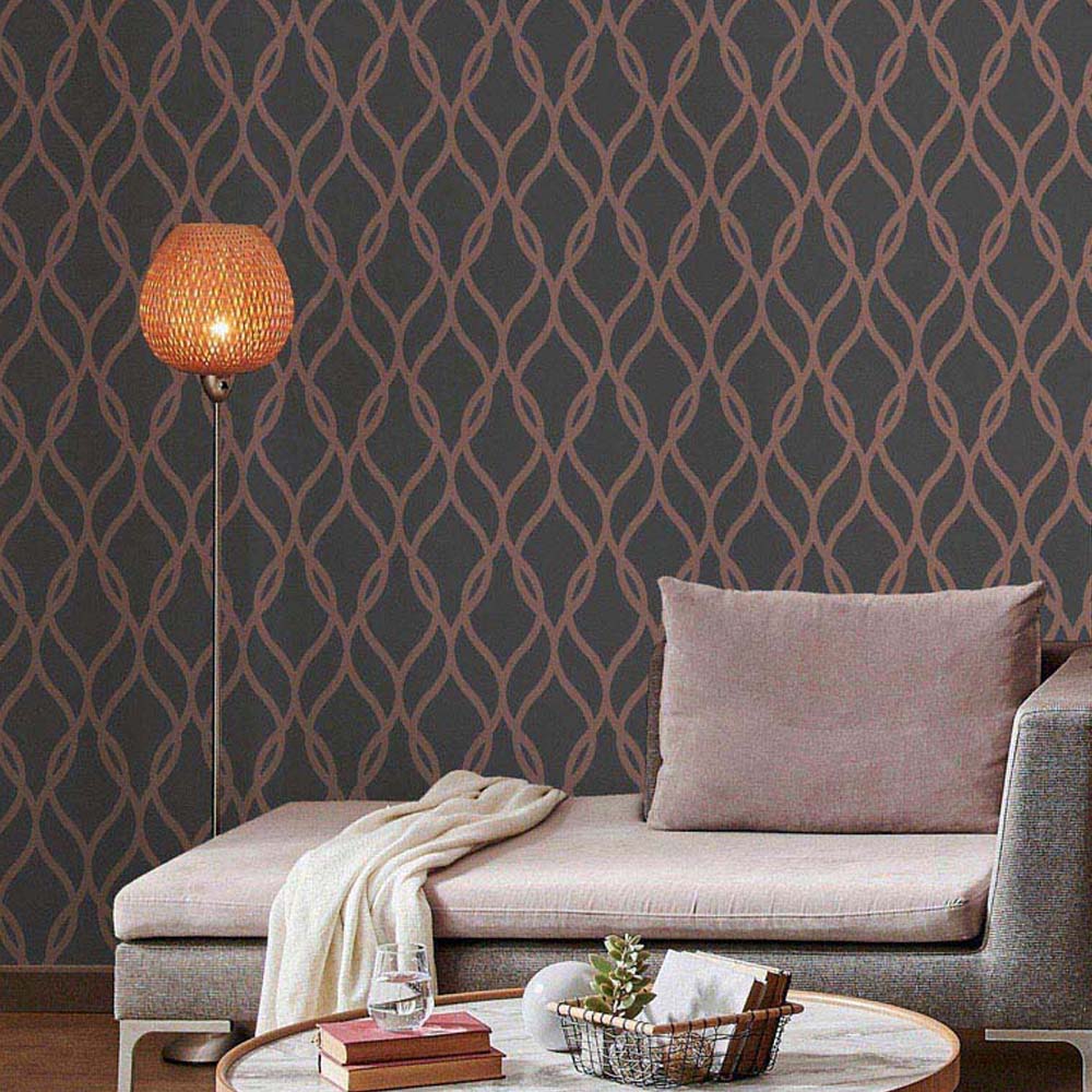 Arthouse Sequin Trellis Charcoal and Rose Gold Wallpaper Image 4