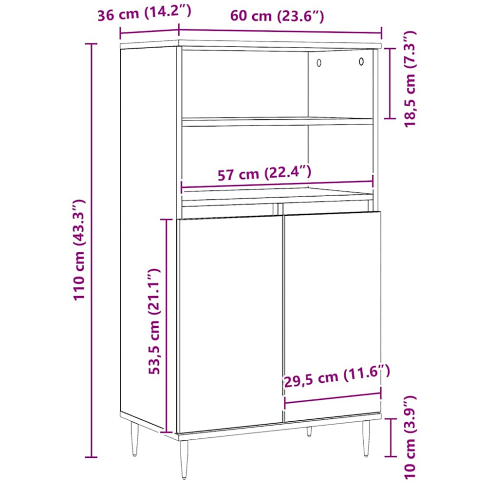 vidaXL 2 Door 2 Shelf Artisan Oak Highboard Image 9