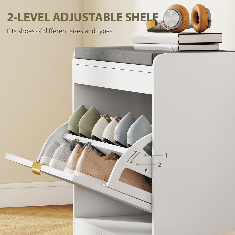 Portland Single Flip Drawer White Shoe Bench with Cushion Image 8