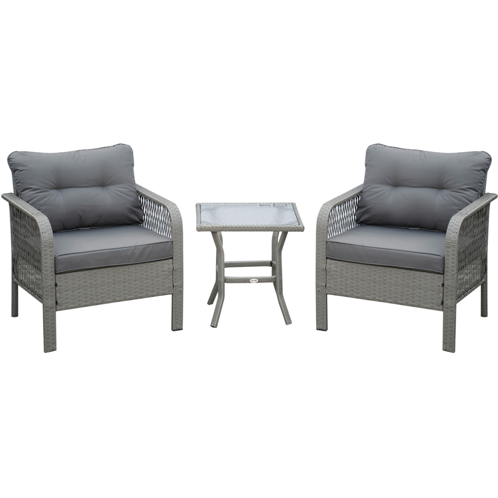 Outsunny 3 Piece Rattan Bistro Set Grey Image 2