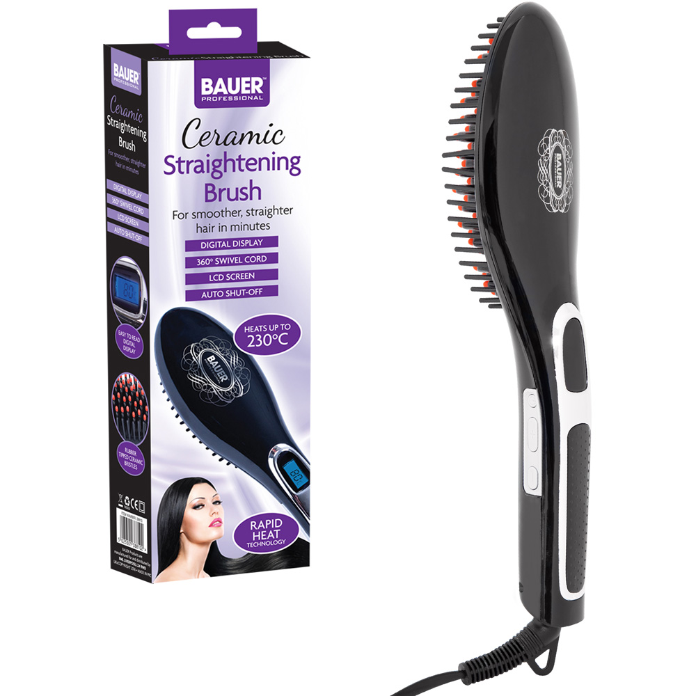 Bauer Professional Ceramic Black Hair Straightening Brush Image 2