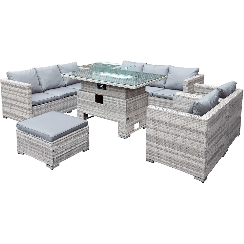 Oseasons Malta 9 Seater Dove Grey Rattan Rising Firepit U-Shape Sofa Set with Footstool Image 3