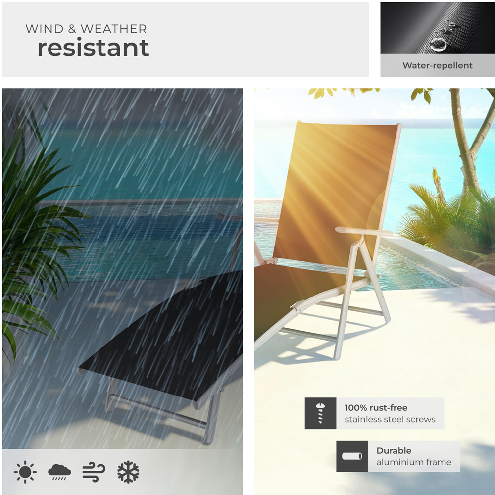 tectake Marisol Black and Silver Foldable and 7 Step Adjustable Sun Lounger Image 7